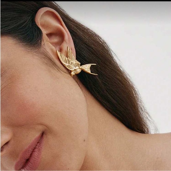 Seraphine Golden Flight Bird Earrings - Picture 5 of 7